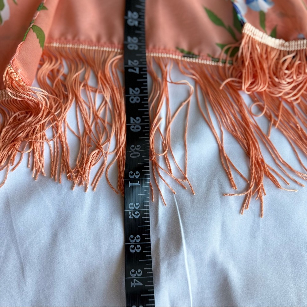 Orange and Blue Kimono Robe with Fringe - Picture 7 of 9
